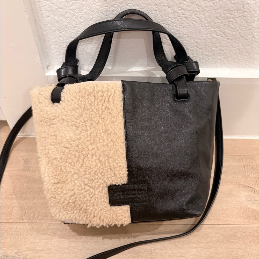 Staud Ida Mini Leather / Shearling Bag